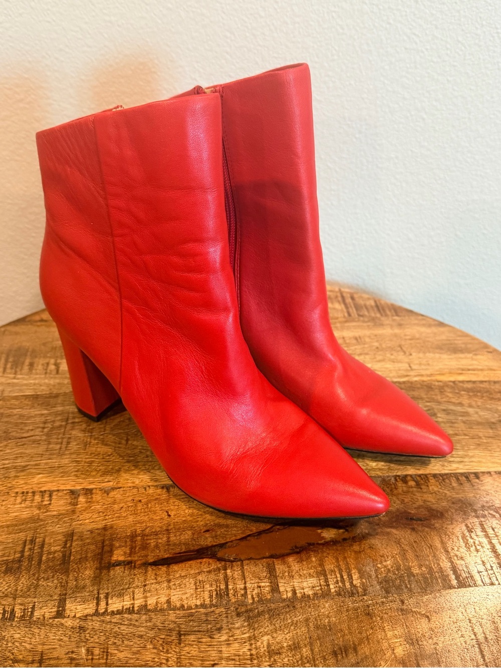 Marc Fisher Women’s LTD Unique Red Leather Ankle Boots Block Heel Size 7